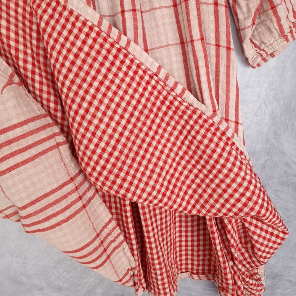 Wares by Ollielia Dress Womens Small Red Plaid 100% Organic Cotton Pockets Boho - Picture 10 of 16